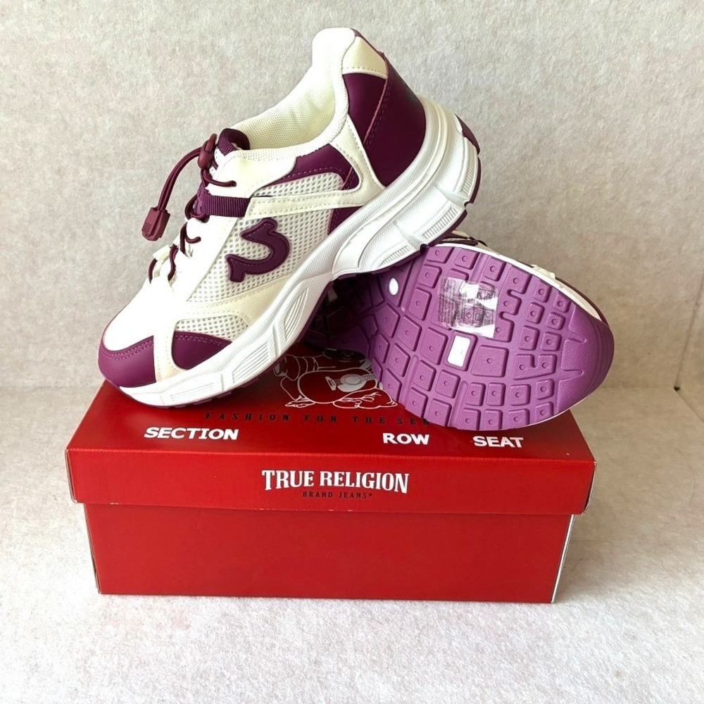 True Religion Adina Womens 7 Chunky Sneakers Cream Wine MERMU New in Box